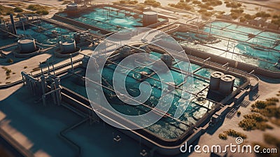 Aerial view of modern water cleaning facility. Generative Ai Stock Photo
