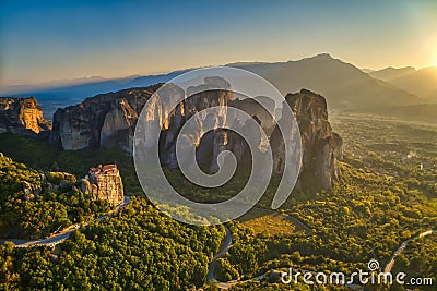 Aerial view from the Monastery Rousanou in Meteora, Greece Stock Photo