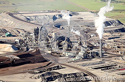 An industrial phosphate mine processing facility. Stock Photo