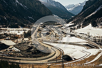 Aerial view of mont blanc roads Stock Photo