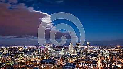 Aerial view of the Montreal skyline at night Editorial Stock Photo