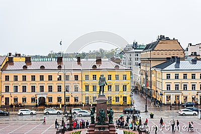 Aerial view of the monument of Alexander II on the Senate square Senaatintori in front of the St. Nicholas Cathedral, Helsinki Editorial Stock Photo