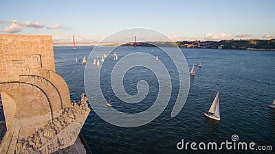 Aerial View of Monument to the Discoveries, Belem district, Lisbon, Portugal Editorial Stock Photo