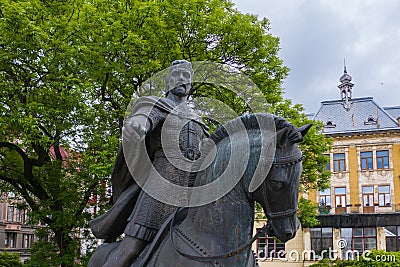 Aerial view on Monument to King Danylo Halytskyi in Lviv Editorial Stock Photo