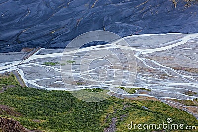 Aerial view of moraine glacier river in South. Stock Photo