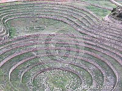 Aerial view of Moray, an archaeological site in Peru. Stock Photo