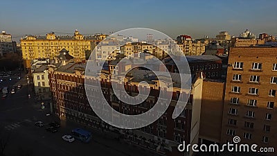 Aerial view of Moscow at night. Novoarbatsky bridge, Government Building, Ukraine Hotel during night in Moscow. Top view Editorial Stock Photo