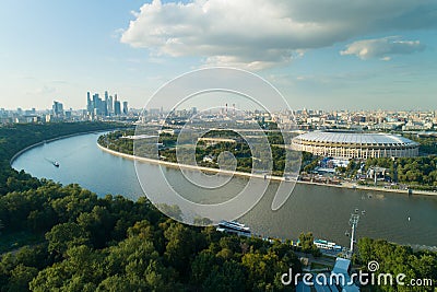 Aerial view of moscow river cityscape and stadium Editorial Stock Photo