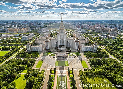 Aerial view of Moscow State University Stock Photo