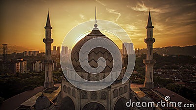 Aerial view of the the mosque during sunrise. Stock Photo