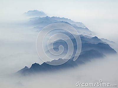 Blue mountains in the mist Stock Photo