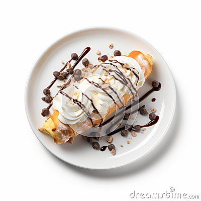 Delicious Chocolate Toppings On A Crepe With Whipped Cream Stock Photo