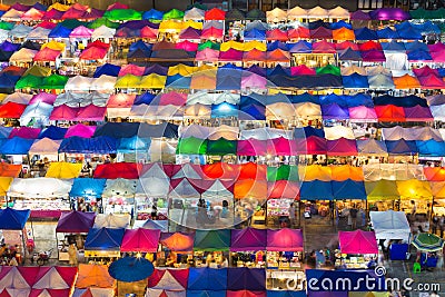 Aerial view of multiple colour Flea market lights Stock Photo
