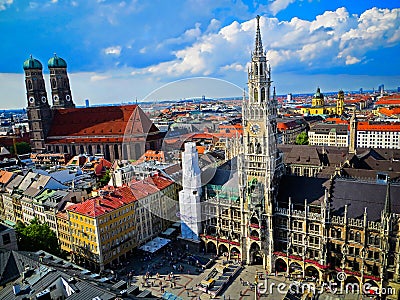 Aerial View of Munich - Marienplatz - Bavaria - Munich, Germany Stock Photo