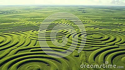 Aerial View of Mysterious Crop Circles Stock Photo