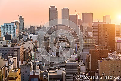 Aerial view of Nagoya cityscape with beautiful sunset Editorial Stock Photo