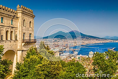 Aerial view of Naples with Mt Vesuvius, Campania, Italy Editorial Stock Photo