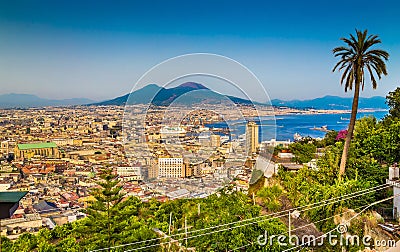 Aerial view of Napoli with Mount Vesuvius at sunset, Campania, Italy Stock Photo