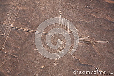 Aerial view of Nazca line,Hummingbird,Peru Stock Photo