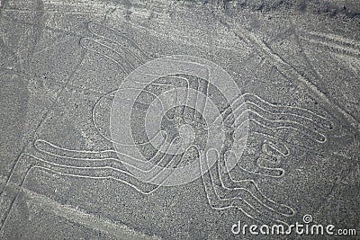 Aerial view of Nazca Lines - Spider geoglyph, Peru. Stock Photo