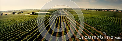 aerial view of neatly arranged vineyard rows in a wine-producing region . Generative AI Stock Photo