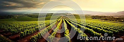 aerial view of neatly arranged vineyard rows in a wine-producing region . Generative AI Stock Photo