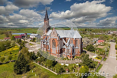aerial view on neo gothic temple or catholic church in countryside Stock Photo