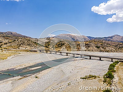 Aerial view of the new bridge, Cendere Koprusu and Cendere river. Road leading to Nemrut Dagi, Turkey Stock Photo