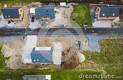 Aerial view of new houses under construction somewhere in the countryside of Slovenia Stock Photo