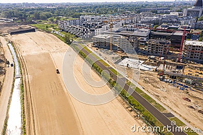 Aerial view on the new road construction site. Warsaw Wilanow Stock Photo