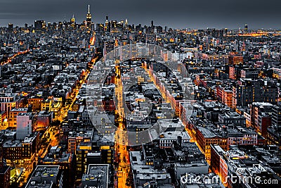 Aerial view of New York City at night Stock Photo