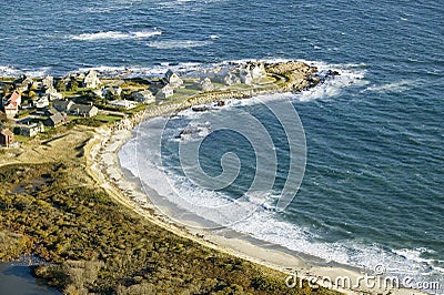 Aerial view of ocean-front homes on coast of Maine, near Walker-Point, summer home of President George H. W. Bush Stock Photo