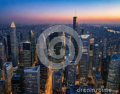 Aerial view of Oil and gas industry Shot from drone of Oil refinery and Petrochemical plant at twilight Stock Photo