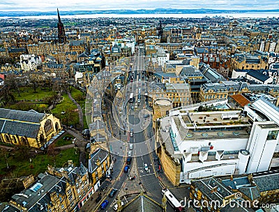 Aerial view of Old city and Greyfriars kirkyard in Edinburgh Editorial Stock Photo
