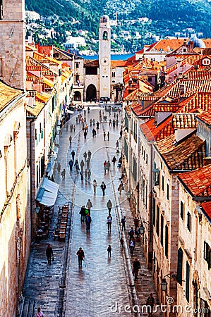 Aerial view of Old Fortress Dubrovnik in Croatia with Stradun street Stock Photo