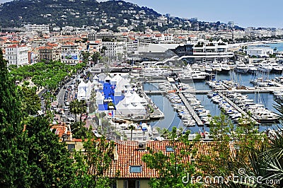 Aerial view of the old harbor and the marina of Cannes, France Editorial Stock Photo