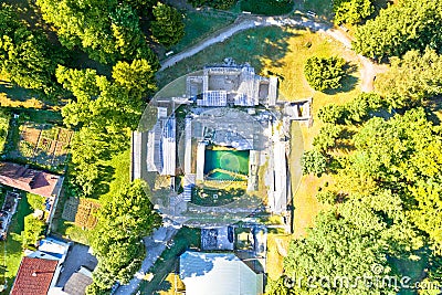 Aerial view of old Roman thermal springs ruins in town of Varazdinske Toplice Stock Photo