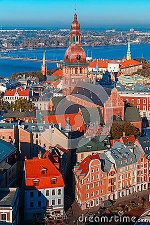 Aerial view of Old Town and Daugava, Riga, Latvia Stock Photo