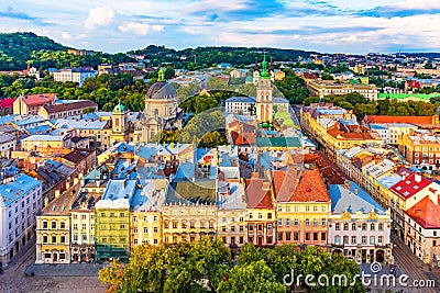 Aerial view of the Old Town of Lviv, Ukraine Stock Photo
