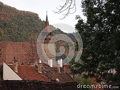 Aerial view of the old town of romanian city brasov Stock Photo