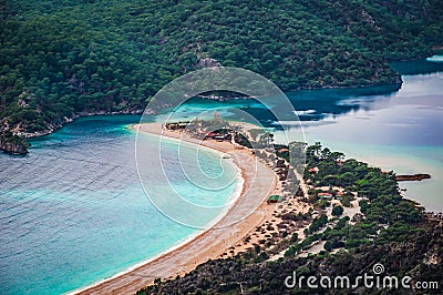 Aerial view of Oludeniz beach, Fethiye district, Turkey. Turquoise Coast of southwestern Turkey. Blue Lagoon on Lycian Way Stock Photo