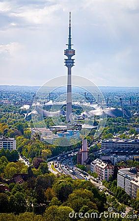 Aerial view of Olympiapark in Munich, the capital and most populous city of Bavaria Stock Photo