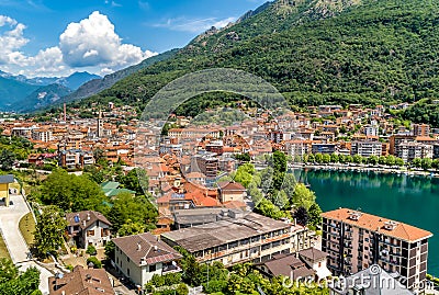 Aerial view of Omegna and Lake Orta, located in Piedmont, Italy Stock Photo