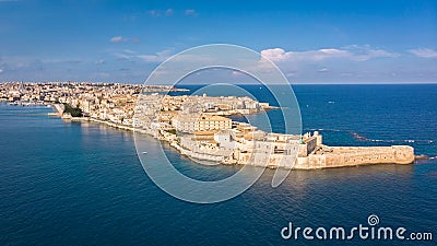 Aerial view of Ortigia, historical centre of the city of Syracuse. Stock Photo