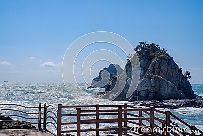 Scenic view of Oryukdo sunrise coastal walk along igidae trail in Busan, South Korea Stock Photo