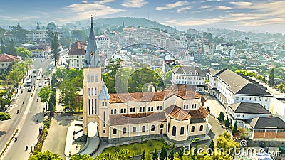 Aerial view outside Cathedral chicken in Da Lat, Vietnam on a morning Editorial Stock Photo