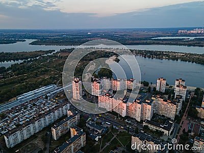 Aerial view of the outskirts of the city and the nature beyond Stock Photo