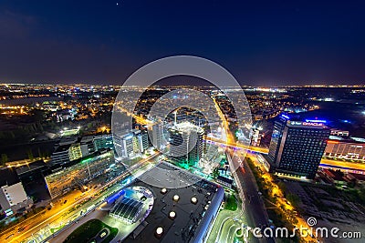 Aerial view over Bucharest at sunset panoramic skyline Editorial Stock Photo