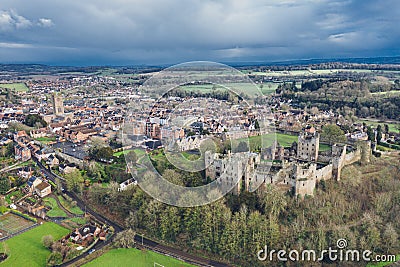Aerial View over Ludlow Town at Spring Stock Photo