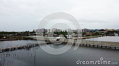 Aerial view over the marunda harbor, downtown Jakarta, Indonesia with development buildings, transportation. Jakarta, Indonesia Editorial Stock Photo